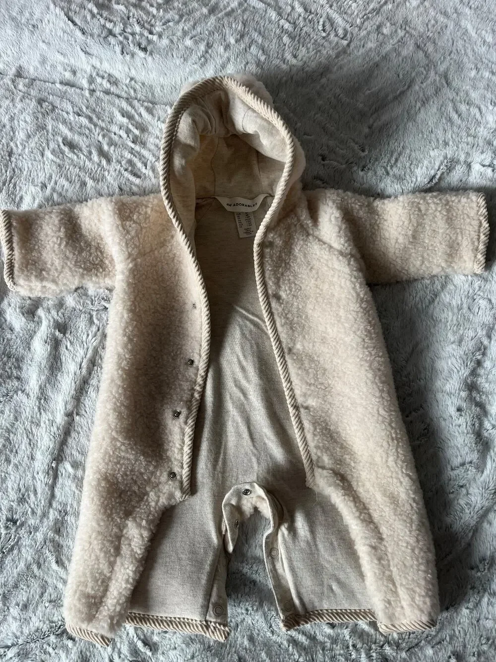 H&M Adorables Wool Teddy Sherpa Baby Bunting Hooded Cream Nordic NB 0-2M